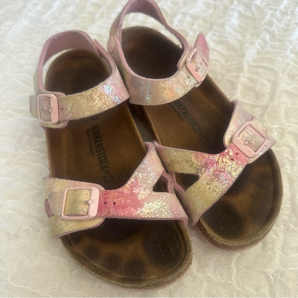 Birkenstock Rio Sandals Pink Watercolor Shimmer Kids EU 34 Girls 3 3.5 - Picture 2 of 6